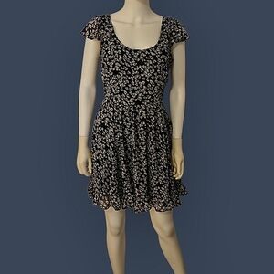 Vtg ROYAL BONES Black Chiffon Skull Goth Ruffle Dress